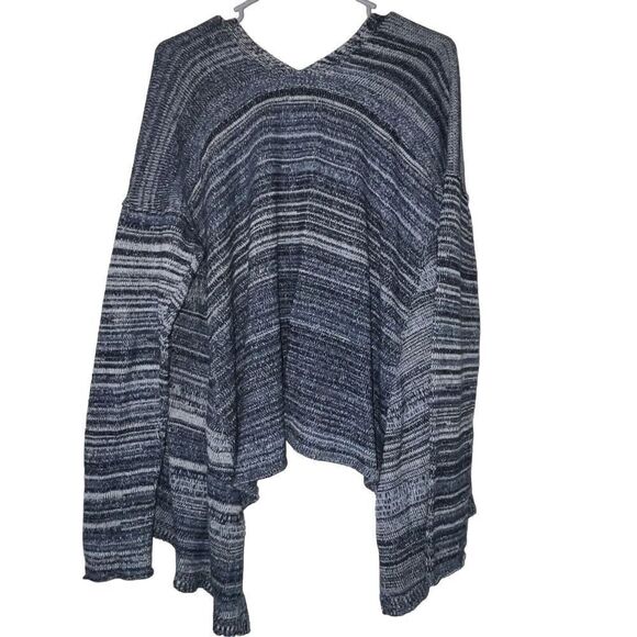 Eddie Bauer Knit Cardigan Wmns Large Blue Cotton Sweater Open Drape Knit Striped - Picture 6 of 13